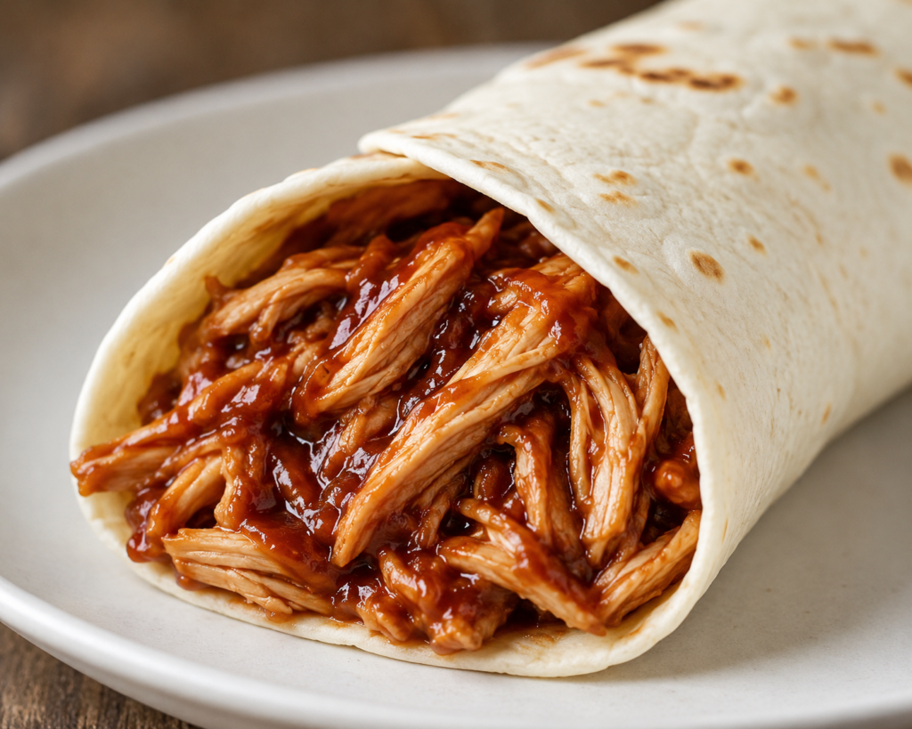 slow cooker BBQ pulled chicken wrap